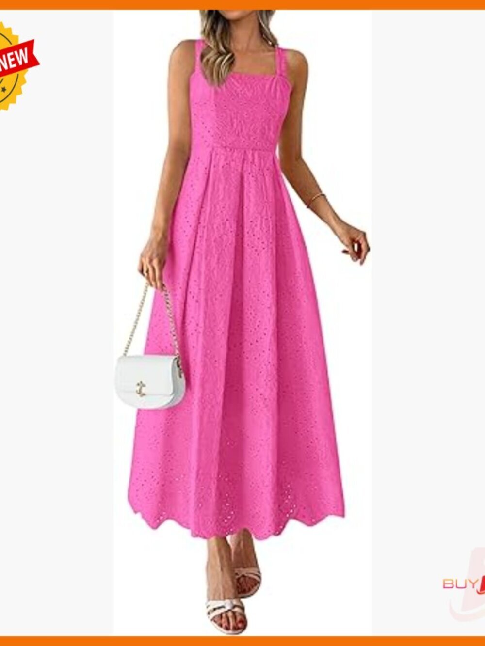 Sleeveless Maxi Dress with Eyelet Square Neck Ruffle Pockets Summer